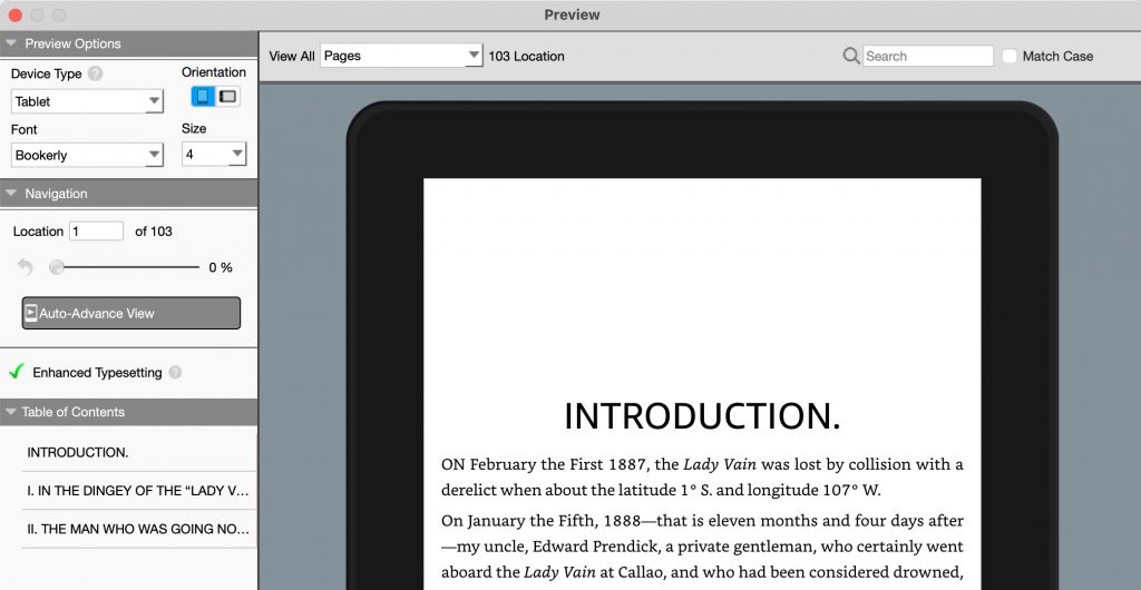 Screen capture demonstrating the Preview page