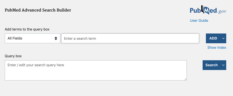 Advanced search box in PubMed