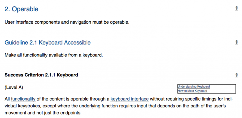 Format for presenting guidelines in WCAG, described above.