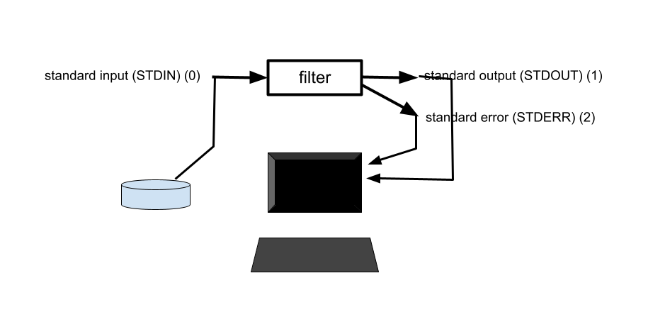 arrow points from file to filter box; two arrows emanate from filter both directed at screen