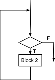While has arrow to decision (no block 1) with arrow to block 2 then arrow from block 2 loops back to decision.