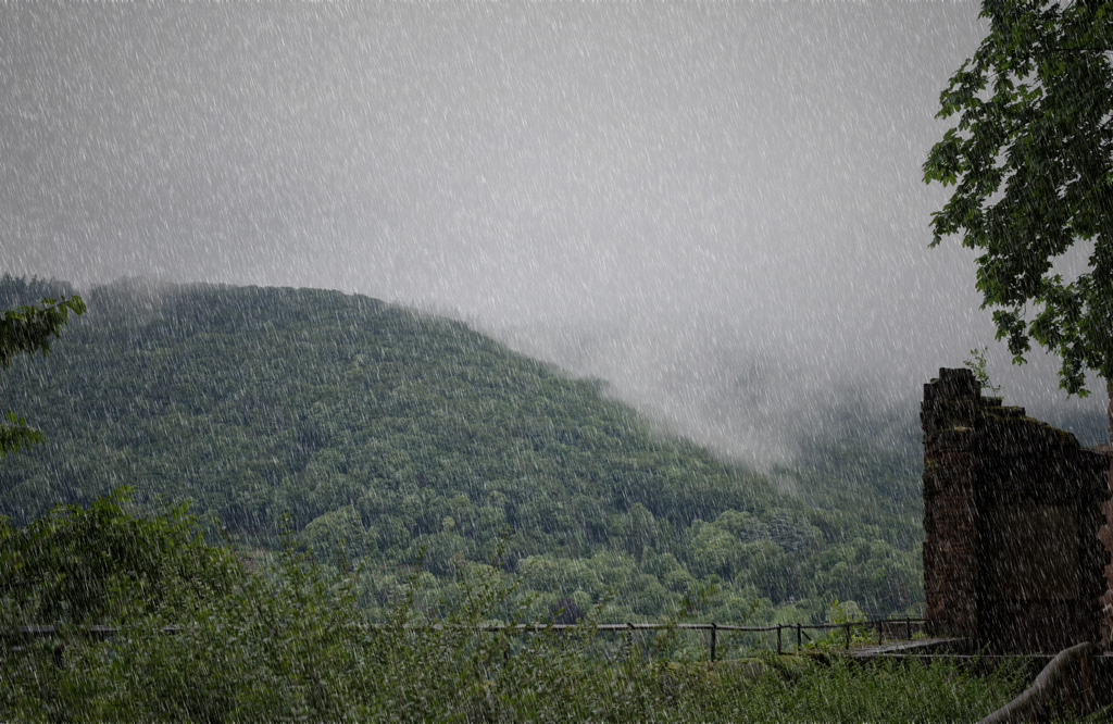 The same previous image, now edited in Photoshop to look like it was raining.