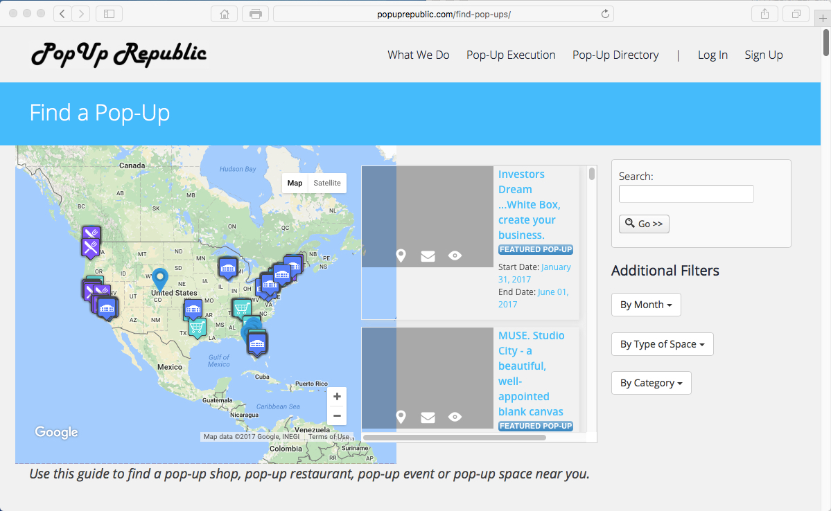 Screenshot of popup map at Popup Republic