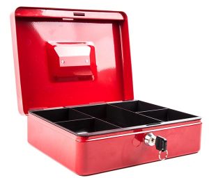 Photo of a lockable metal cash box