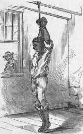 George with his wrists bound and tied above his head