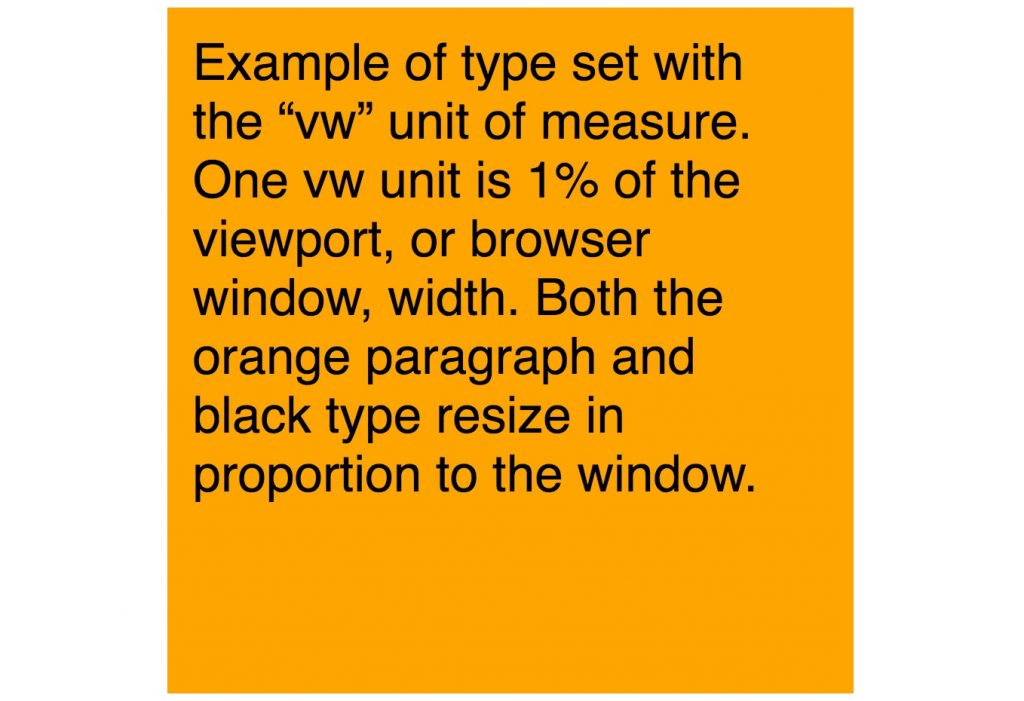 Example of type set with the "vw" unit of measure