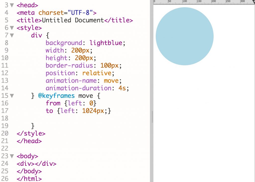 Screenshot showing @keyframes code and preview