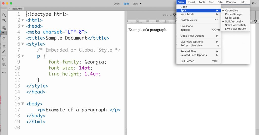 Adobe Dreamweaver screen