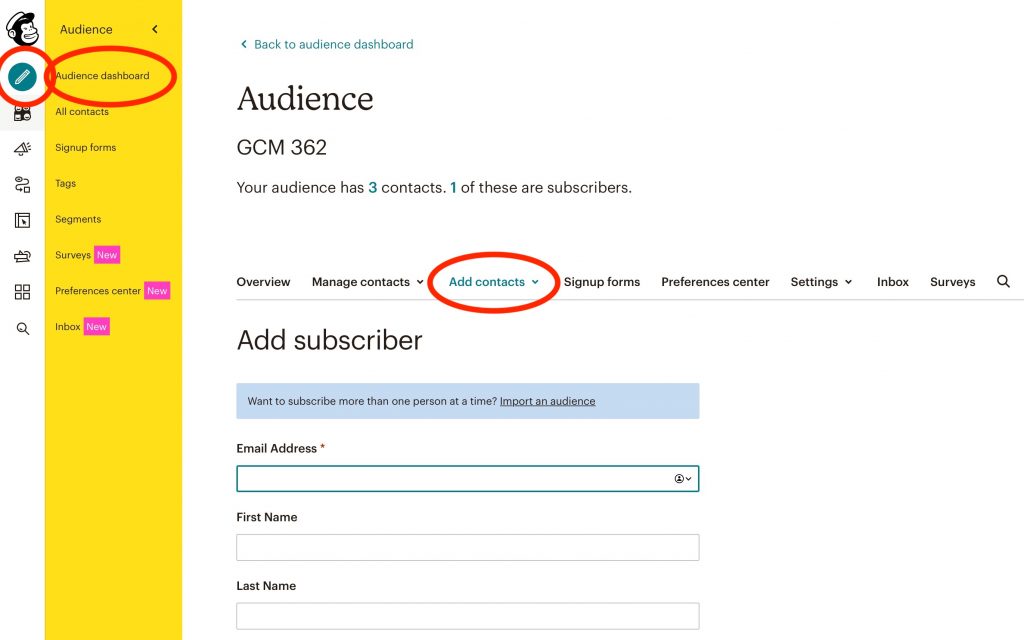 Screen capture of MailChimp interface.