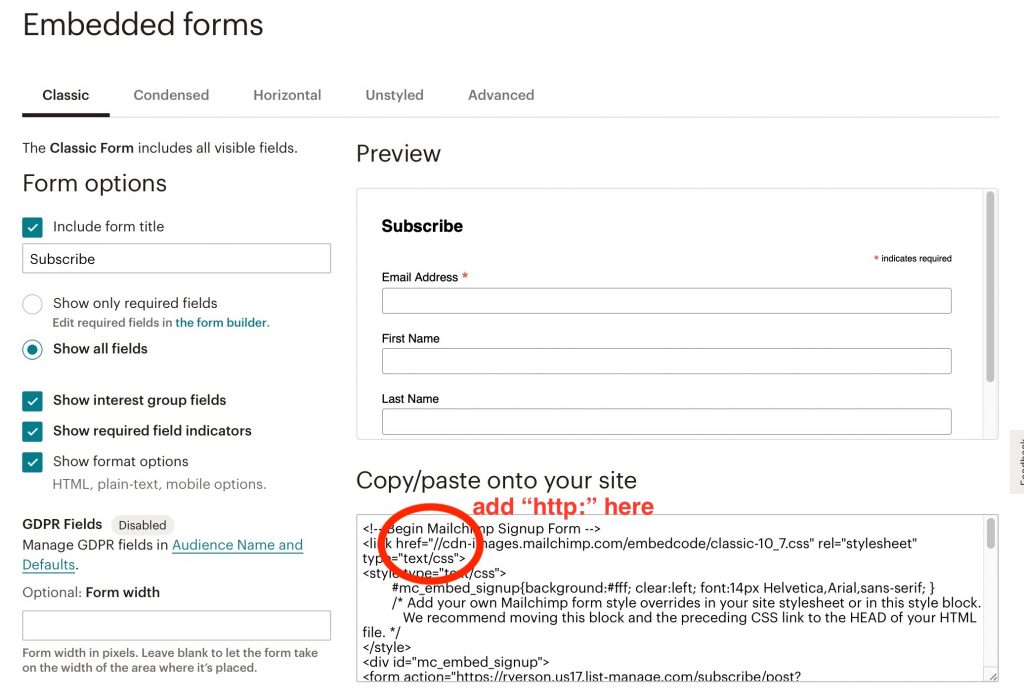 MailChimp signup form
