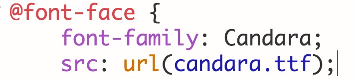 CSS code example: @font-face { font-family: Candara; src: url(candara.tff);