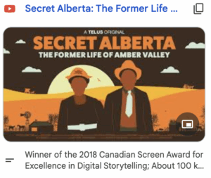 Clicking the image will take you to the Telus Storyhive documentary: Secret Alberta: The Former Life of Amber Valley at youtube.com