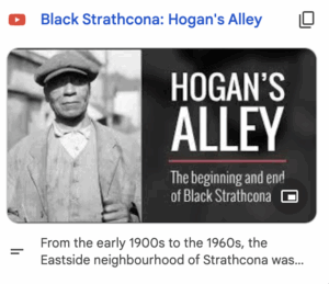 Clicking the image will take you to Black Strathcona video: Black Strathcona: Hogan's Alley at youtube.com