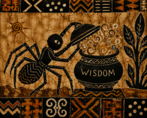 Anansi is portrayed as a spider showing layers of wisdom