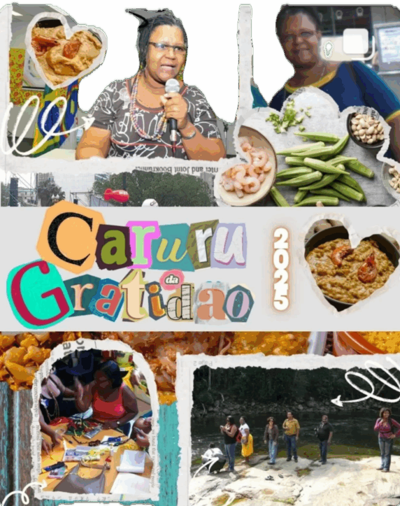 Collage with photos of Azoilda Loretto da Trindade on the poster of Caruru da Gratidao 2025.