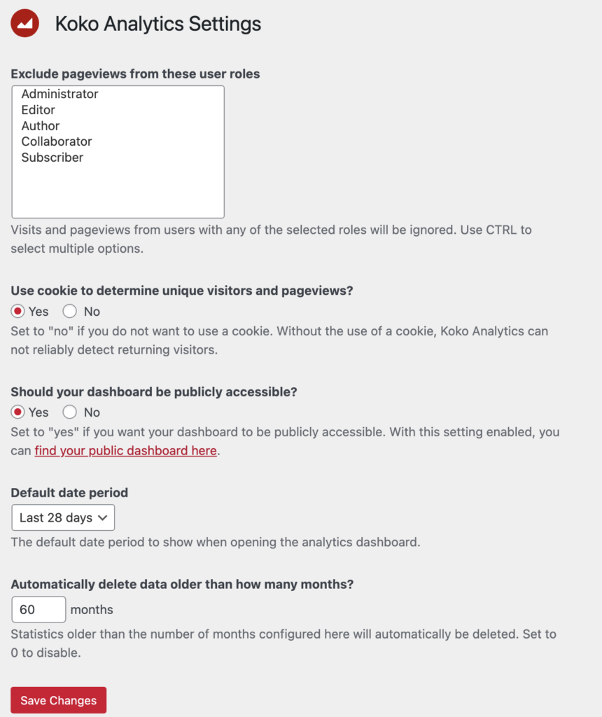 Analytics settings with options to customize how analytics display