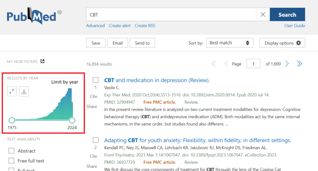 Example of a list of limiters users can click including “peer reviewed publications.”