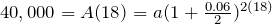 40,000=A(18)=a(1+\frac{0.06}{2})^{2(18)}