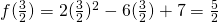 f(\frac{3}{2})=2(\frac{3}{2})^2-6(\frac{3}{2})+7=\frac{5}{2}