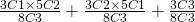 \frac{3C1\times 5C2}{8C3}+\frac{3C2\times 5C1}{8C3}+\frac{3C3}{8C3}