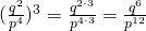 (\frac{q^2}{p^4})^3=\frac{q^{2\cdot3}}{p^{4\cdot3}}=\frac{q^6}{p^{12}}