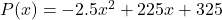 P(x)=-2.5x^2+225x+325