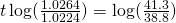 t\log(\frac{1.0264}{1.0224})=\log(\frac{41.3}{38.8})