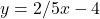 y = 2/5x - 4