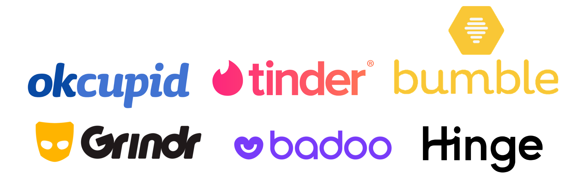 A variety of dating app logos.
